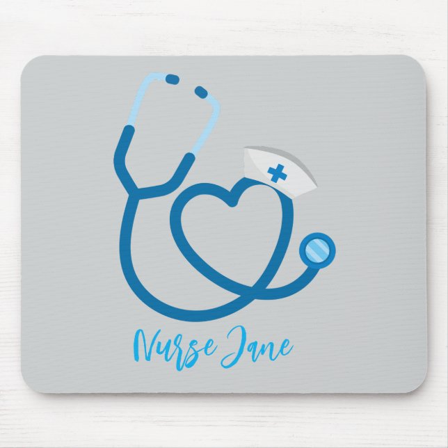 Personalisierte Schwesternkappe Stethoskop Name Mousepad (Vorne)