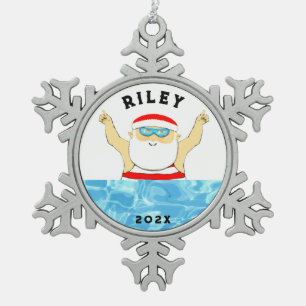 personalisierte Schwimmerkollektion Schneeflocken Zinn-Ornament