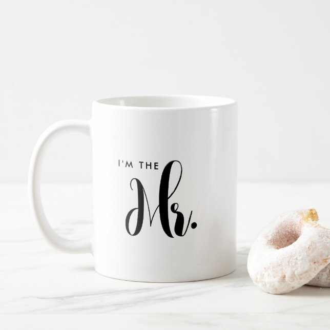 Personalisierte Script Mr. and Mrs. Groom Wedding  Tasse (Mit Donut)