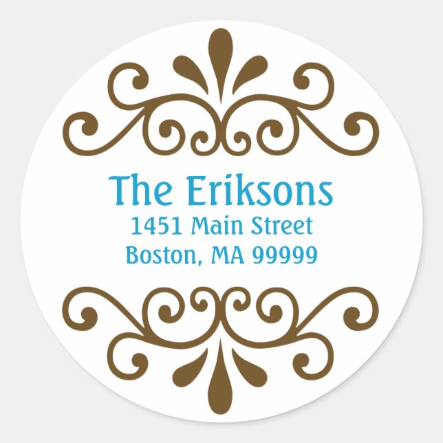 Personalisierte Scroll Address Labels in Aqua Runder Aufkleber (Vorderseite)