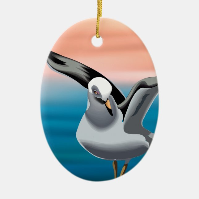 Personalisierte Seagull und Sunset Beach Weihnacht Keramik Ornament (Vorne)