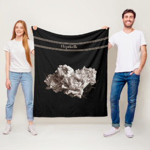 Personalisierte Sepia Peonies Schwarzes Mittelform Fleecedecke