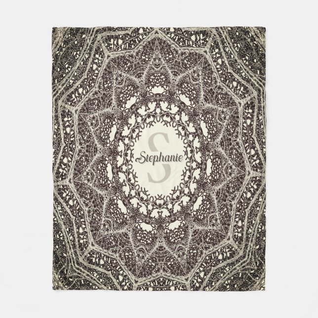 Personalisierte Sepia Toned Tree Branch Mandala Fleecedecke (Vorderseite)