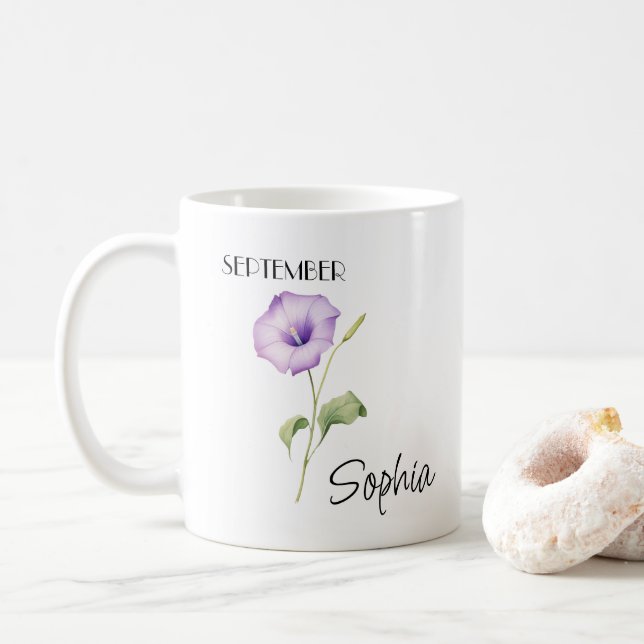 Personalisierte September-Blume Kaffeetasse (Mit Donut)
