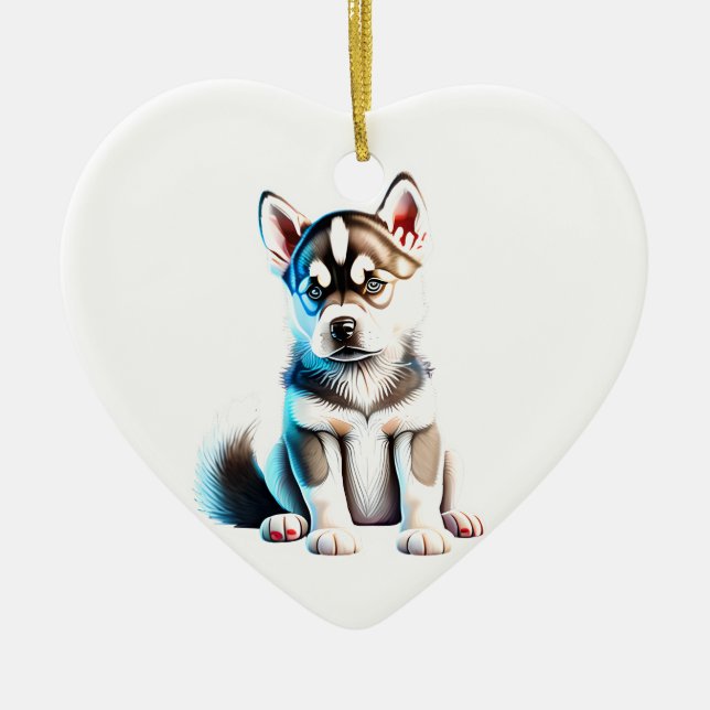 Personalisierte sibirische Husky-Welpe Keramik Ornament (Vorne)