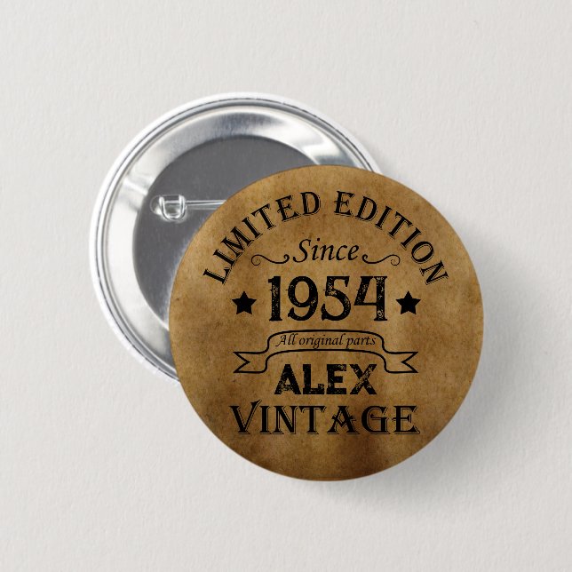 Personalisierte siebzig Vintage 70. Geburtstagsfei Button (Vorne & Hinten)