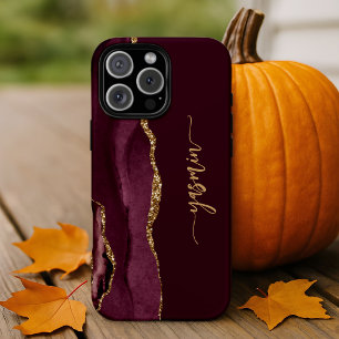 Personalisierte Signatur Burgunderrot Gold Achat iPhone 13 Pro Hülle