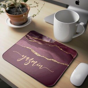 Personalisierte Signatur Burgunderrot Gold Achat Mousepad