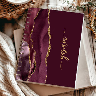 Personalisierte Signatur Burgunderrot Gold Achat Notizbuch