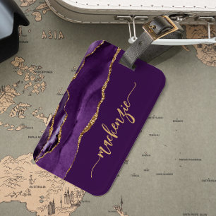 Personalisierte Signatur Lila Gold Achat Gepäckanhänger
