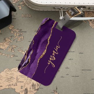 Personalisierte Signatur Lila Gold Achat Gepäckanhänger