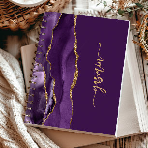 Personalisierte Signatur Lila Gold Achat Notizbuch