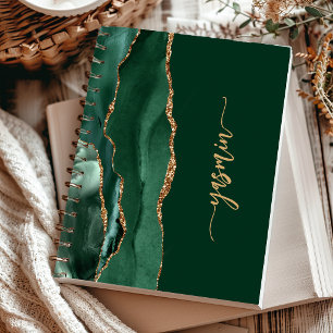 Personalisierte Signatur Smaragdgrün Gold Achat Notizbuch