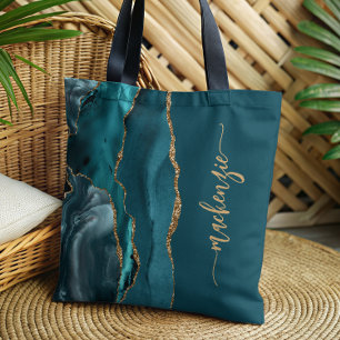 Personalisierte Signatur Türkisblau Gold Achat
