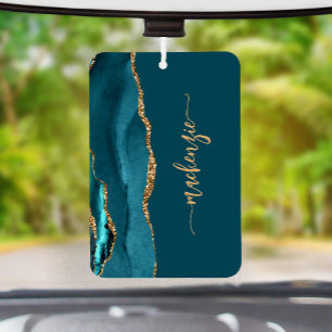 Personalisierte Signatur Türkisblau Gold Achat Autolufterfrischer