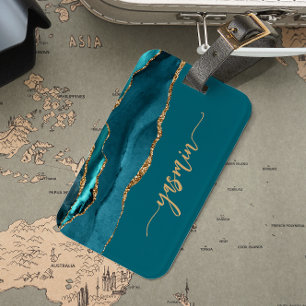 Personalisierte Signatur Türkisblau Gold Achat Gepäckanhänger