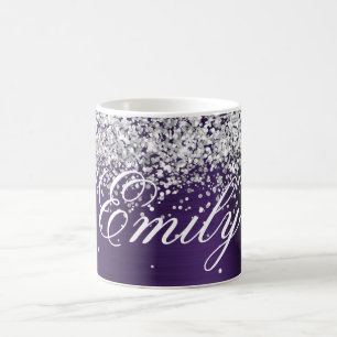Personalisierte Silber-Glitter-Dunkelviolett-Folie Kaffeetasse