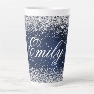 Personalisierte Silber-Glitter Navy-Blau-Folie Milchtasse