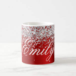Personalisierte Silber-Glitter Rot-Folie Kaffeetasse