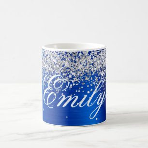 Personalisierte Silber-Glitter Royal Blau Folie Kaffeetasse