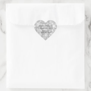 Personalisierte Silber-Weiß-Graue Hochzeit Herz-Aufkleber