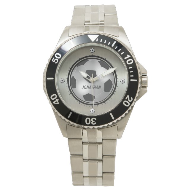Personalisierte Silberfußball Armbanduhr (Vorderseite)