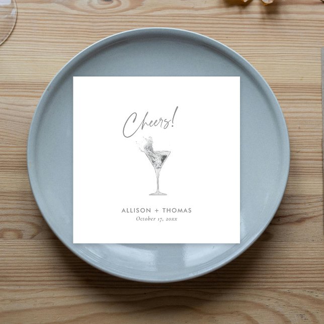 Personalisierte Silbermütze & Champagner-Hochzeit Serviette (Personalized Silver Cheers & Champagne Wedding Napkins)