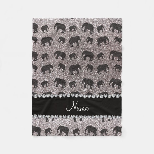 Personalisierte silberne Glitternamenselefanten Fleecedecke (Vorderseite)