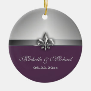 Personalisierte silberne lila Lilie Keramik Ornament