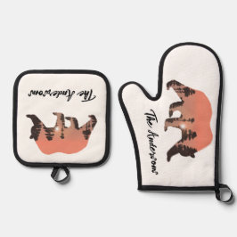 Personalisierte Silhouette des Außenbären Ofenhandschuh & Topflappen-Set