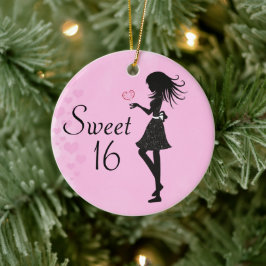 Personalisierte Silhouette Mädchen und Herz Süß 16 Keramik Ornament