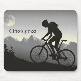 Personalisierte Silhouette Mountainbike und Mond Mousepad