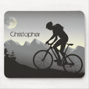 Personalisierte Silhouette Mountainbike und Mond Mousepad
