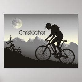 Personalisierte Silhouette Mountainbiker und Mond Poster