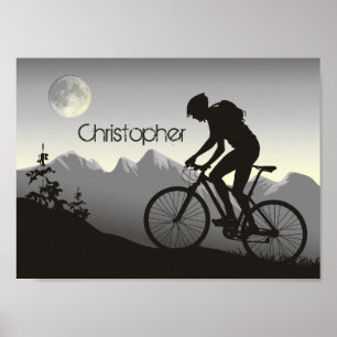 Personalisierte Silhouette Mountainbiker und Mond Poster