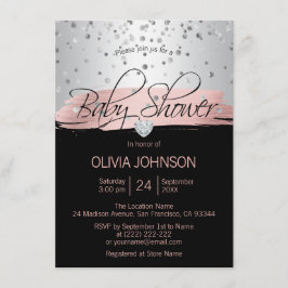 Personalisierte Silver Pink Black Girl Babydusche Einladung