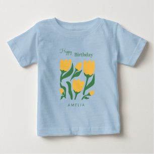 Personalisierte skandinavische Blumen zum Geburtst Baby T-shirt