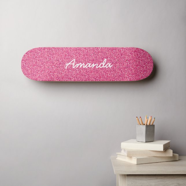 Personalisierte Skateboard für Hot Pink Glitzer (Wandkunst (Horz))
