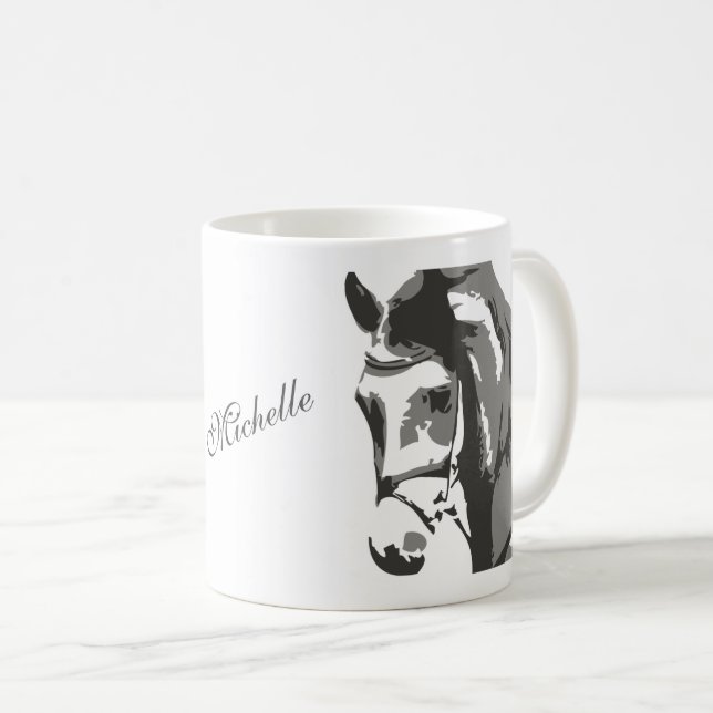 Personalisierte Skizze für Pferde in Grau Kaffeetasse (VorderseiteRechts)