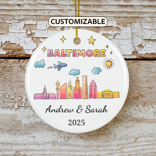 Personalisierte Skyline Baltimore Ornament, Maryla Keramik Ornament