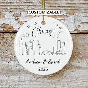 Personalisierte Skyline Chicago Ornament, Illinois Keramik Ornament
