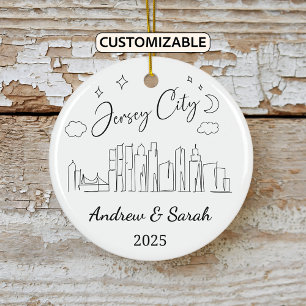 Personalisierte Skyline Jersey City, New Jersey Keramik Ornament