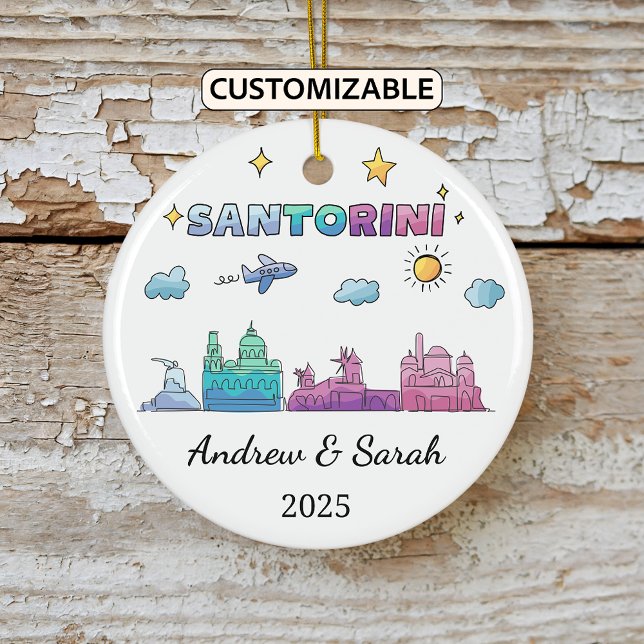 Personalisierte Skyline Santorini Ornament, Griech Keramik Ornament (Von Creator hochgeladen)