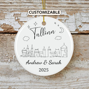 Personalisierte Skyline Tallinn Ornament, Estland Keramik Ornament