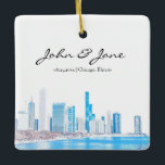 Personalisierte Skyline von Chicago im Winter Keramikornament<br><div class="desc">Dieses personalisierte Ornament mit der Skyline von Chicago im Winter eignet sich perfekt für Ihre Hochzeit oder Veranstaltung.</div>