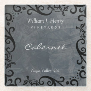 Personalisierte Slate Und Black Scroll Wein Glasuntersetzer