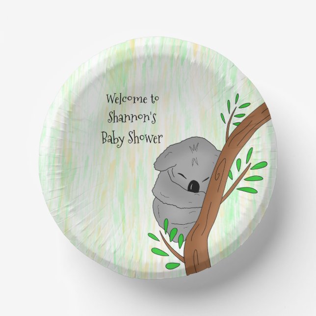 Personalisierte Sleepy Koala Bear Themed Baby Dusc Pappteller (Vorderseite)