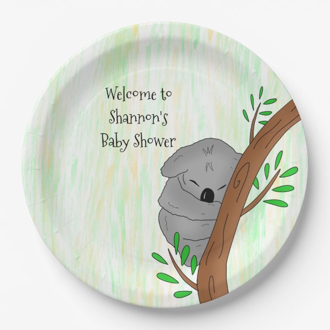 Personalisierte Sleepy Koala Bear Themed Baby Dusc Pappteller (Vorderseite)