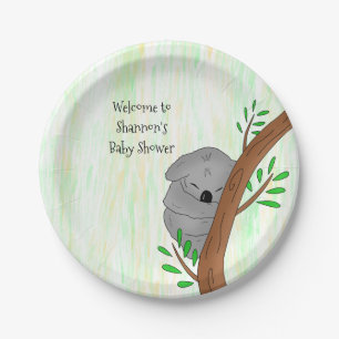 Personalisierte Sleepy Koala Bear Themed Baby Dusc Pappteller