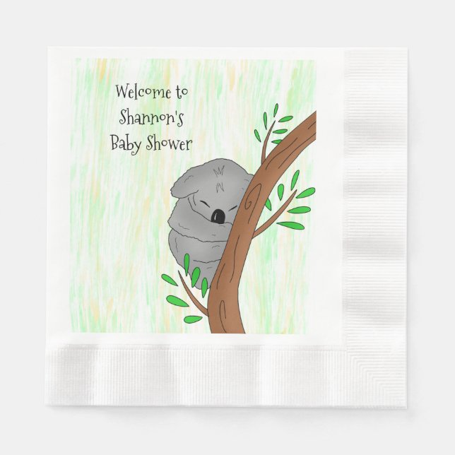 Personalisierte Sleepy Koala Bear Themed Baby Dusc Serviette (Vorderseite)
